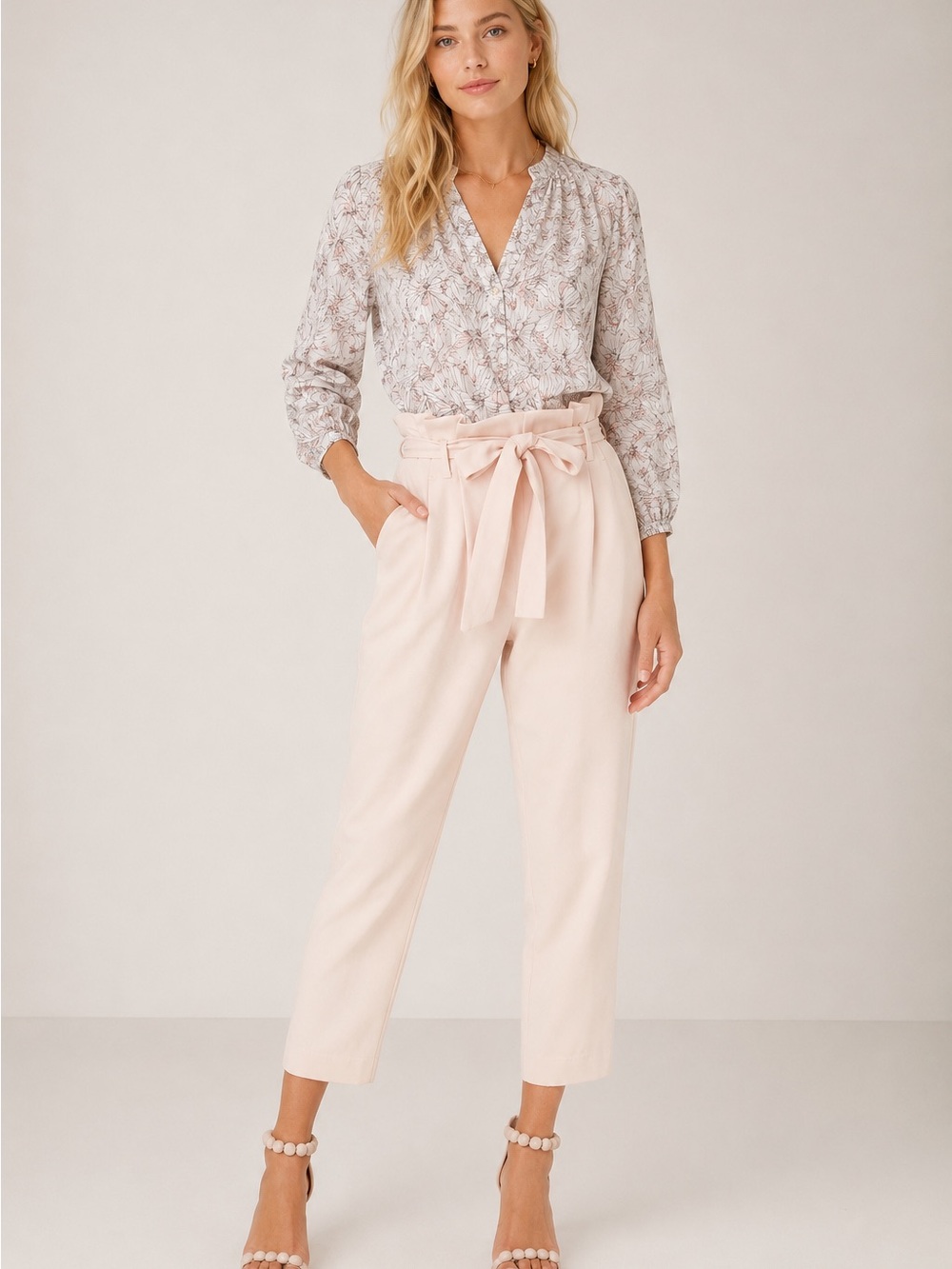 Rachel Roy Collection Paperbag  Waist Tie Belt Tapered Pants Pink Size 2 25825